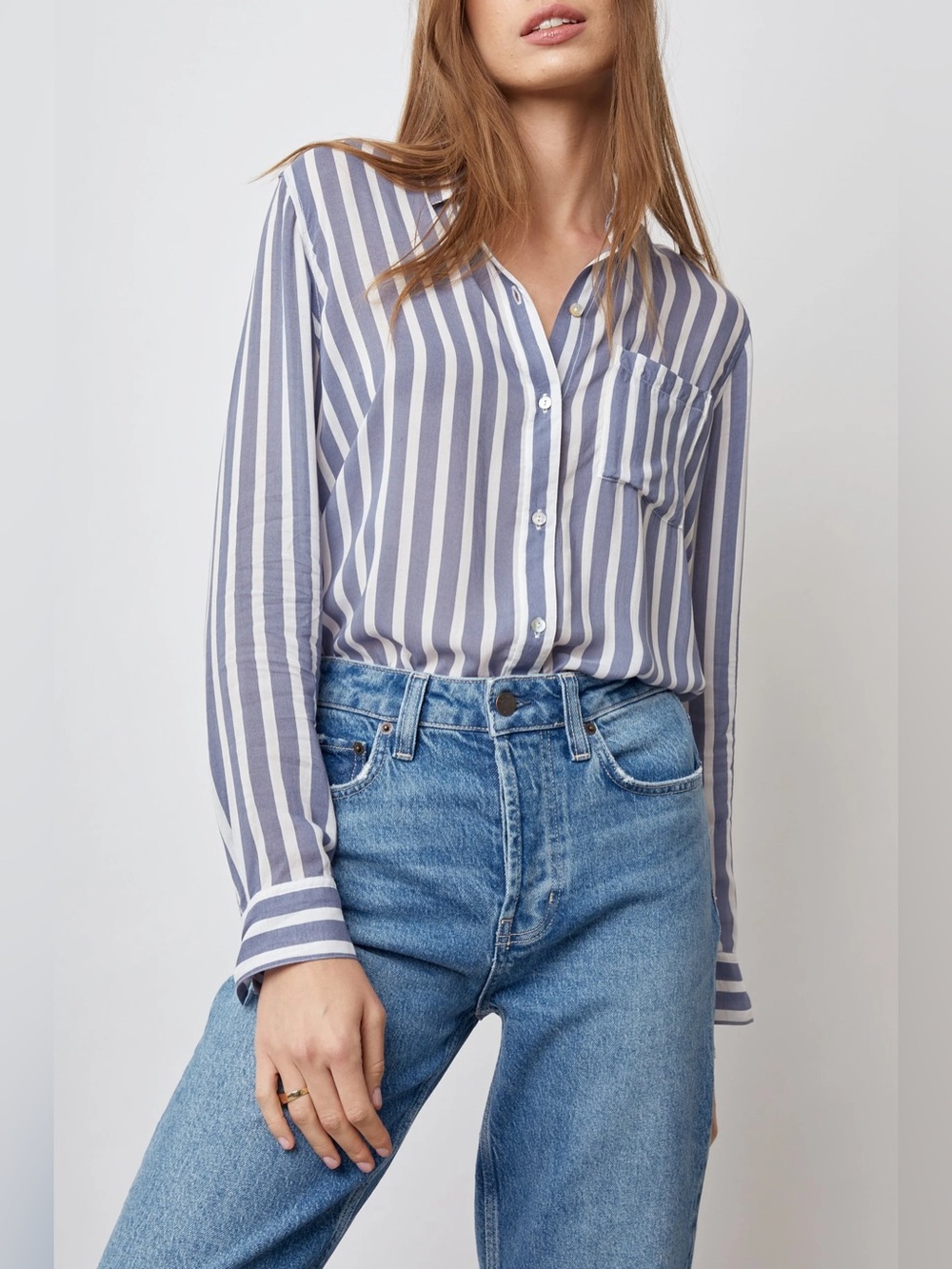 Rails Josephine Button Shirt In Blue Turin Stripe Size M